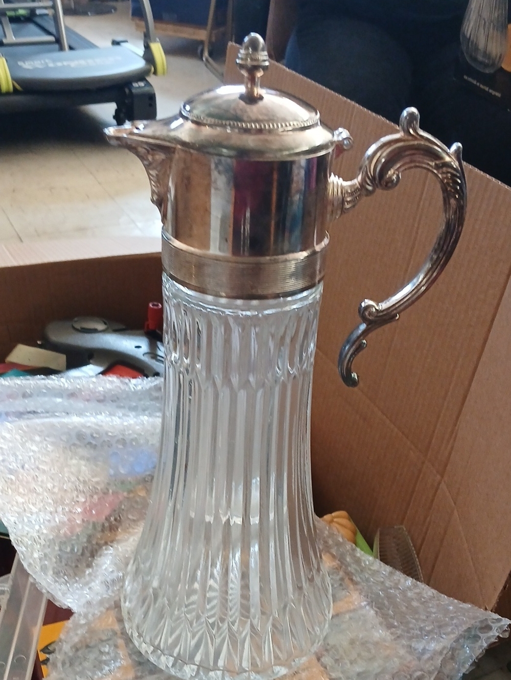 Silver-Top Glass Pitcher with Ornate Handle - Home Kitchen